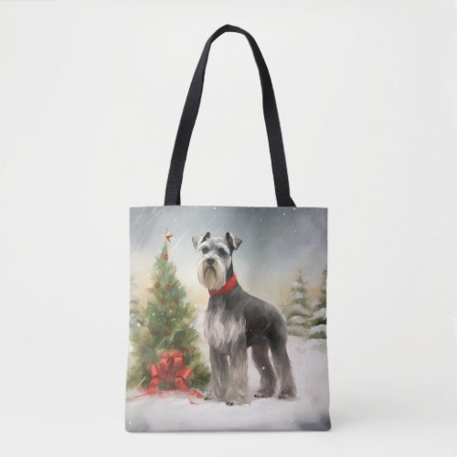 Schnauzer Dog in Snow Christmas Tote Bag