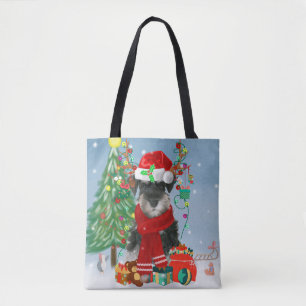 Schnauzer Dog in Snow Christmas Tote Bag