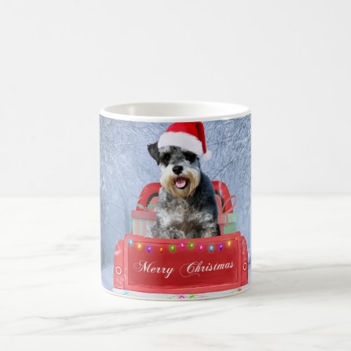  Schnauzer Dog in Snow sitting in Christmas Truck Coffee Mug