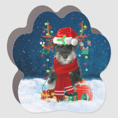 Schnauzer Dog in Snow with Christmas Gifts  Car Magnet