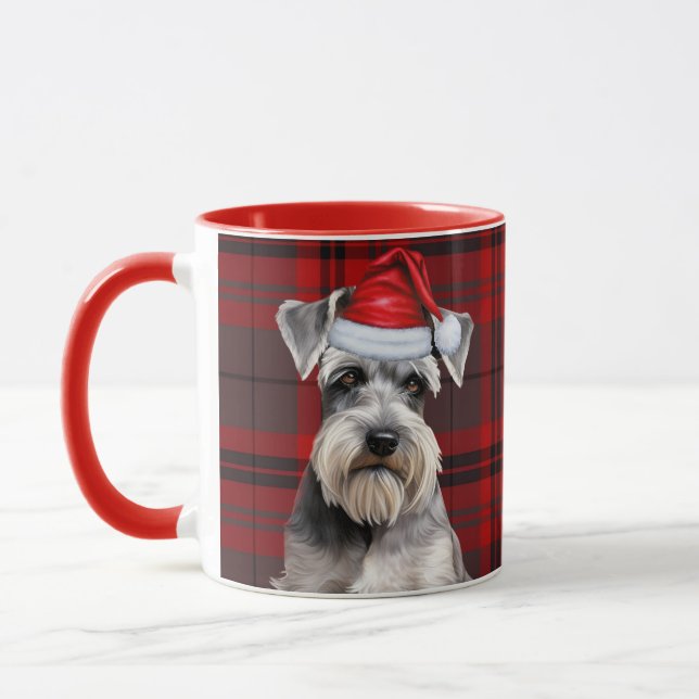 Schnauzer Dog Lover Holiday Red Plaid Christmas Mug (Left)