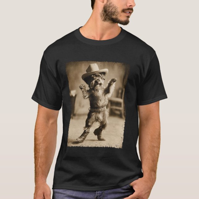 Schnauzer Dog Meme Silly Cowboy Funny T-Shirt (Front)
