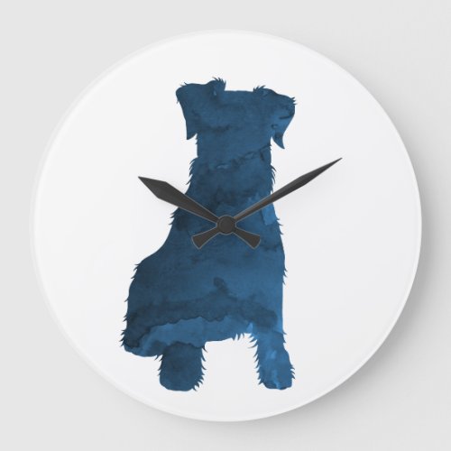 Schnauzer Dog Navy Blue Silhouette Large Clock