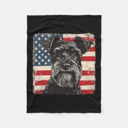 Schnauzer Dog Patriotic 4th Of July Gift Men Women Fleece Blanket