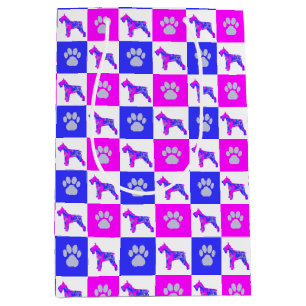 Schnauzer Dog & Paw Crazy Hot Pink & Blue Medium Gift Bag