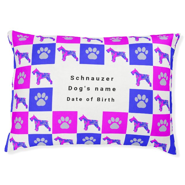 Schnauzer Dog & Paw Crazy Hot Pink Pet Bed (Front)
