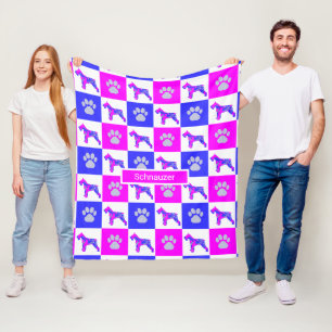 Schnauzer Dog & Paw Hot Pink and Blue Fleece Blanket