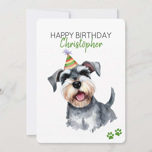 Schnauzer Dog Personalized Happy Birthday Flat Card (Front)