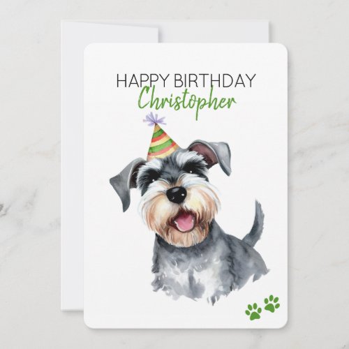 Schnauzer Dog Personalized Happy Birthday Flat Card