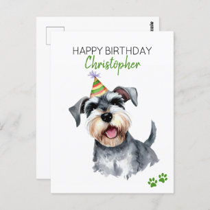 Schnauzer Dog Personalized Happy Birthday Postcard