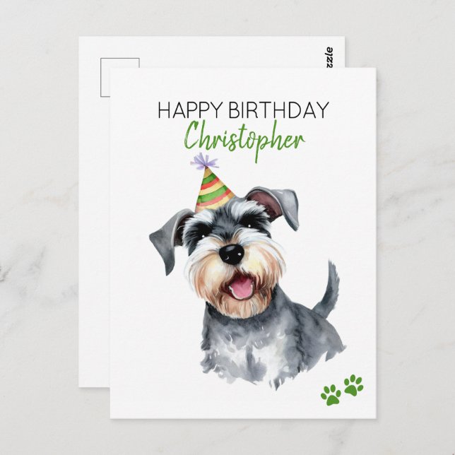 Schnauzer Dog Personalized Happy Birthday  Postcard (Front/Back)