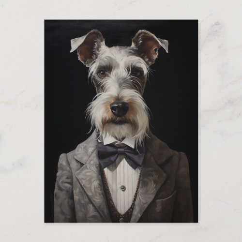 Schnauzer Dog Portrait Grey Suit Bow Tie Postcard