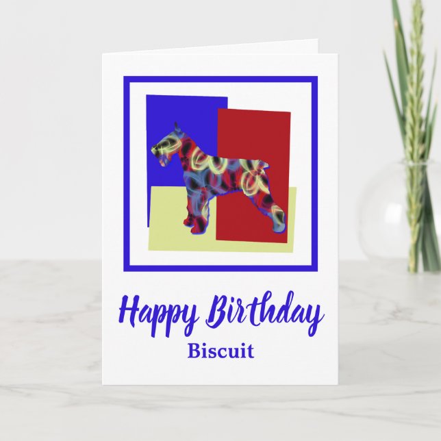 Schnauzer Dog Red Blue Yellow Birthday Card (Front)