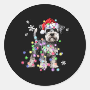 Schnauzer Dog Reindeer Christmas Lights Ugly Xmas Classic Round Sticker