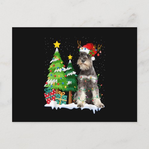 Schnauzer Dog Santa Hat Reindeer Christmas Lights Postcard