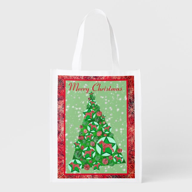 Schnauzer Dog Silhouette Christmas Tree Decoration Grocery Bag (Front)