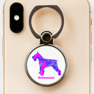 Schnauzer Dog Silhouette Crazy Hot Pink & Blue Phone Ring Stand