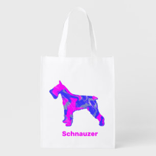Schnauzer Dog Silhouette Crazy Hot Pink Grocery Bag