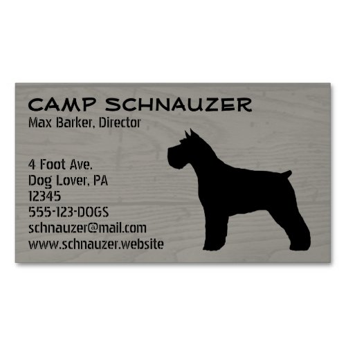 Schnauzer Dog Silhouette Faux Wood Style Business Card Magnet