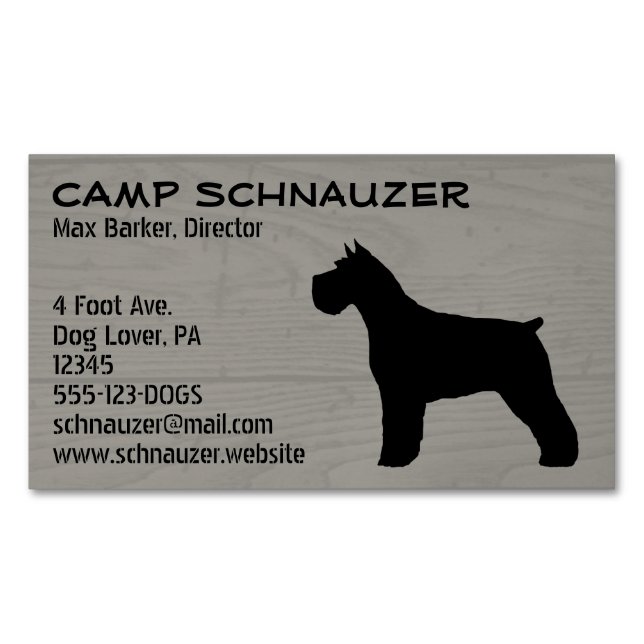 Schnauzer Dog Silhouette Faux Wood Style Business Card Magnet (Front)