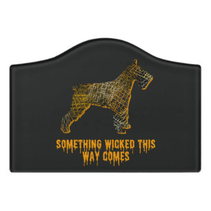 Schnauzer Dog Silhouette Fun Orange Halloween Door Sign