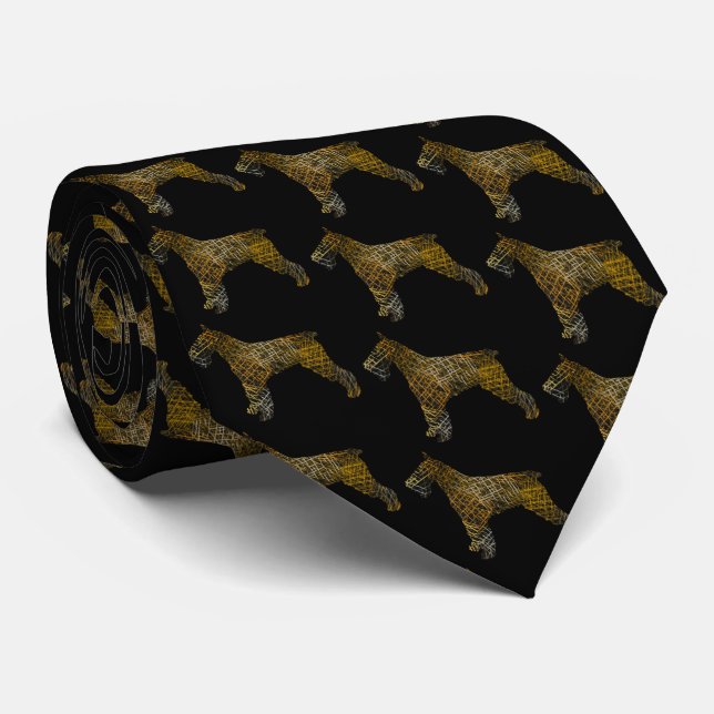 Schnauzer Dog Silhouette Halloween Black Neck Tie (Rolled)