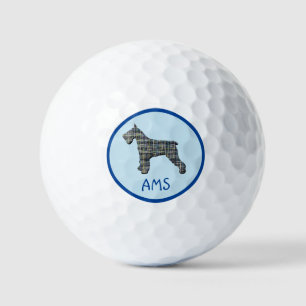 Schnauzer Dog Silhouette Monogram Grid Blue Golf Balls