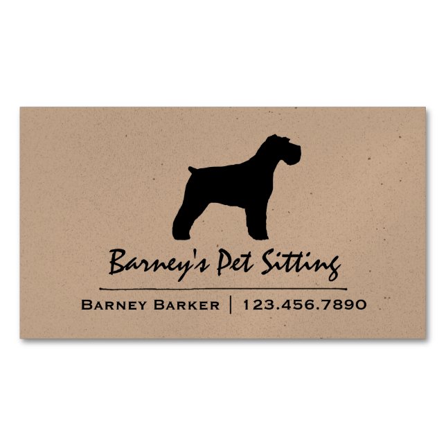Schnauzer Dog Silhouette (Natural Ears) Magnetic Business Card (Front)