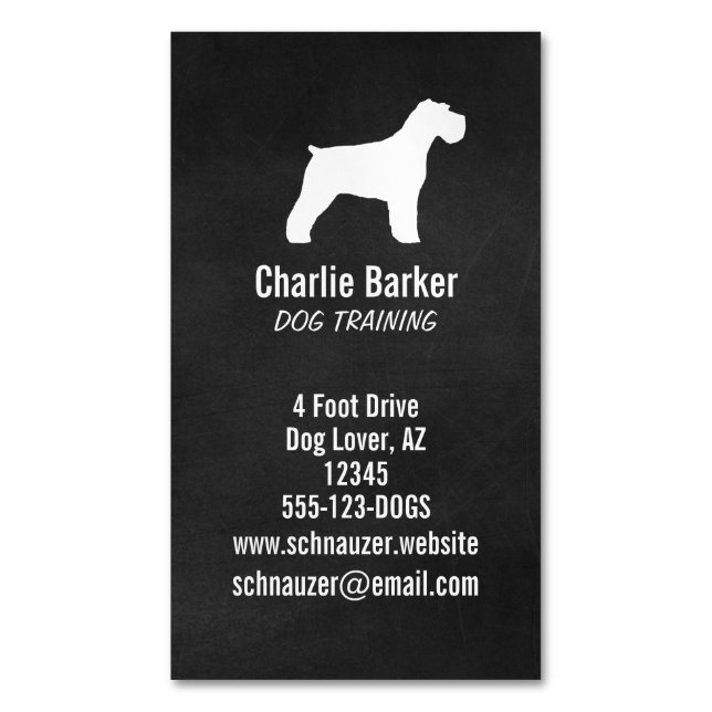 Schnauzer Dog Silhouette (Natural Ears) Vertical Magnetic Business Card (Front Vertical)