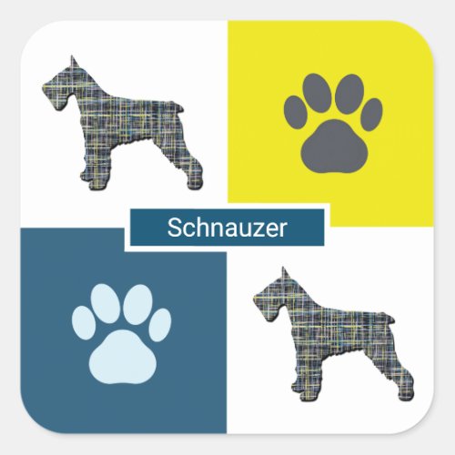 Schnauzer Dog Silhouette  Paw Print YB Grid Square Sticker