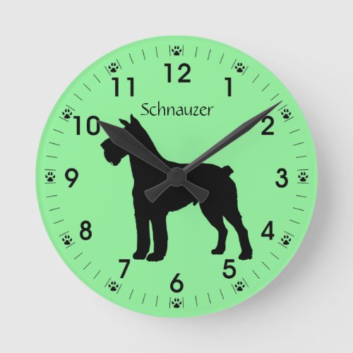 Schnauzer Dog Silhouette Personalized Round Clock