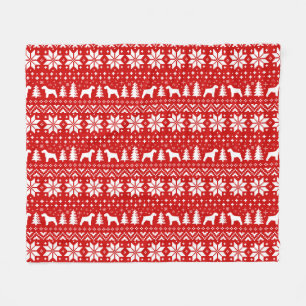 Schnauzer Dog Silhouettes Christmas Pattern Red Fleece Blanket