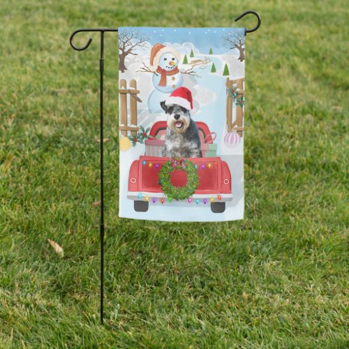 Schnauzer Dog Sitting in Christmas Delivery Truck Garden Flag