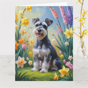 Schnauzer Dog Spring Flowers Painting Card