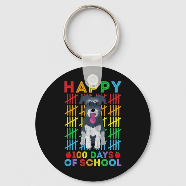 Schnauzer Dog Student Happy 100 Days Of School  Keychain (Front)