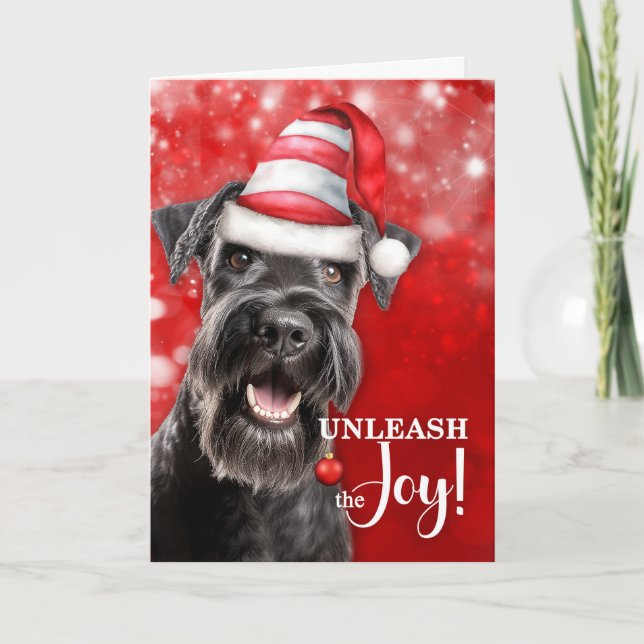 Schnauzer Dog Unleash the Joy Christmas Holiday Card (Front)