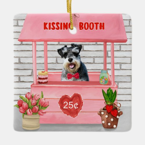 Schnauzer Dog Valentines Day Kissing Booth Ceramic Ornament