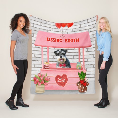Schnauzer Dog Valentines Day Kissing Booth Fleece Blanket