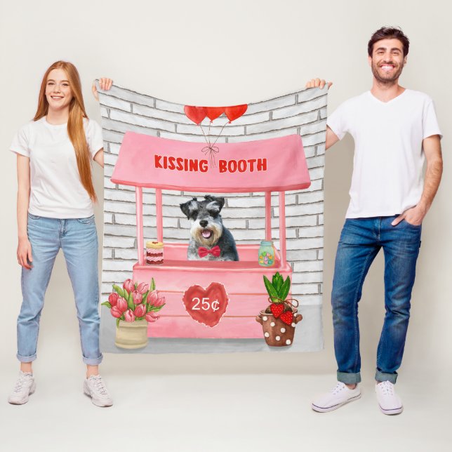 Schnauzer Dog Valentine's Day Kissing Booth Fleece Blanket (In Situ)