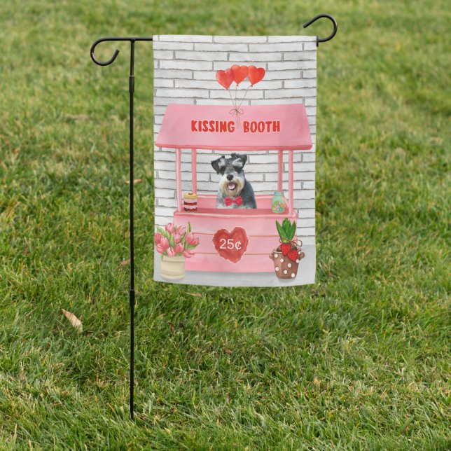 Schnauzer Dog Valentine's Day Kissing Booth Garden Flag (In SItu)