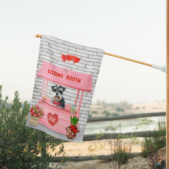 Schnauzer Dog Valentine's Day Kissing Booth House Flag (Insitu (Back))