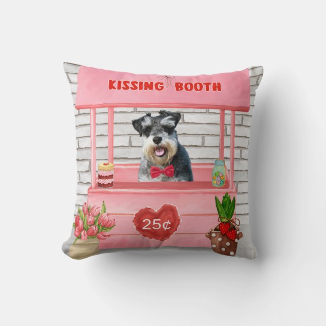 Schnauzer Dog Valentine's Day Kissing Booth Throw Pillow (Front)