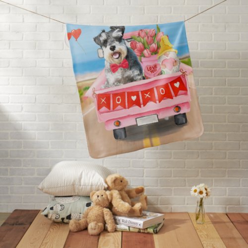 Schnauzer Dog Valentines Day Truck Baby Blanket