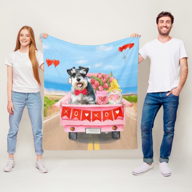Schnauzer Dog Valentine's Day Truck Fleece Blanket (In Situ)