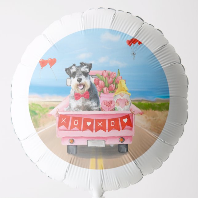 Schnauzer Dog Valentine's Day Truck Hearts Balloon (Front)