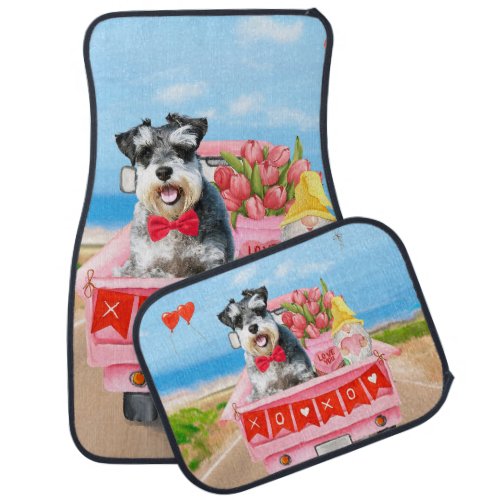 Schnauzer Dog Valentines Day Truck Hearts Car Floor Mat