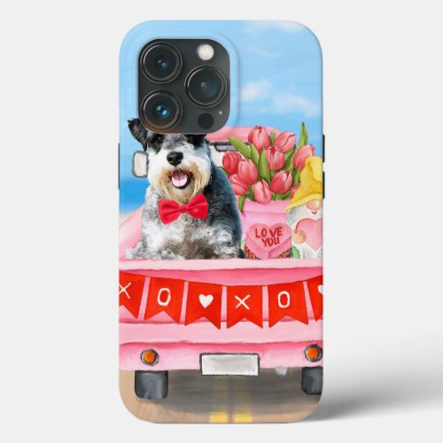 Schnauzer Dog Valentines Day Truck Hearts iPhone 13 Pro Case