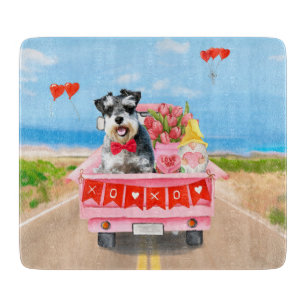 Schnauzer Dog Valentine's Day Truck Hearts Cutting Board