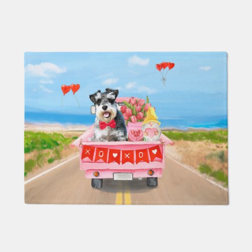 Schnauzer Dog Valentines Day Truck Hearts Doormat