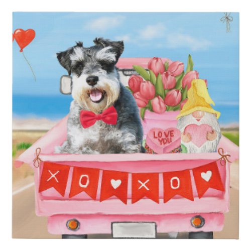 Schnauzer Dog Valentines Day Truck Hearts Faux Canvas Print
